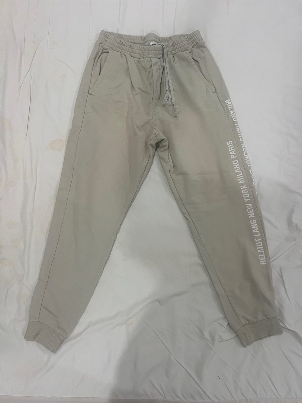Helmut Lang Beige Side-Script Jogger Pants